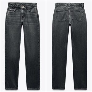 Zara Low Rise Straight Leg Black Denim Jeans Size 12